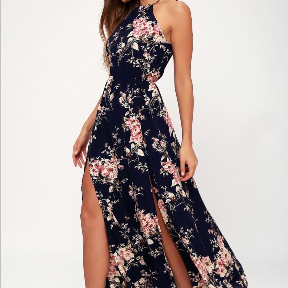 Lulu’s Feel the Music Blue Floral Maxi Dress